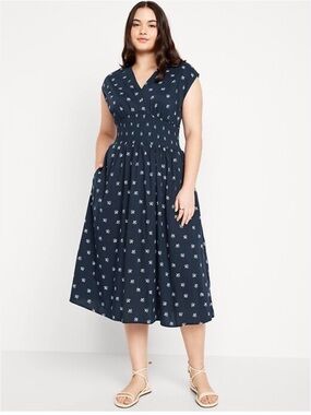 Old Navy Floral Waist Defined Midi Dress - Size Large